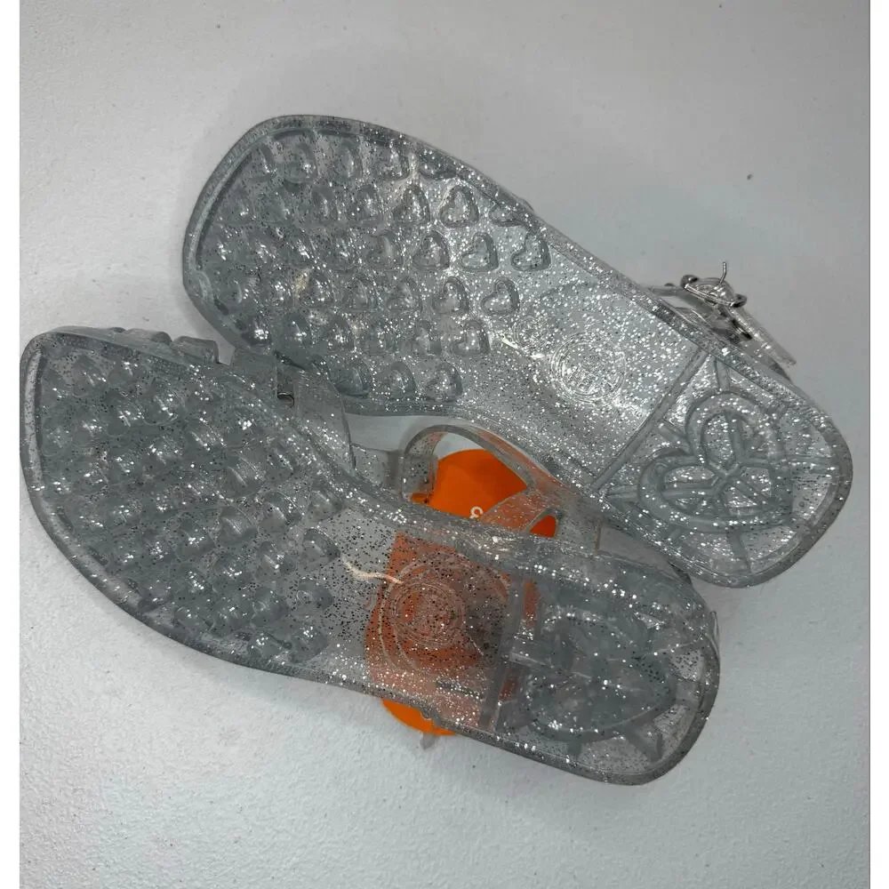 Wonder Nation; Girls Crystal Jelly Sandal, Flat Clear Size 13